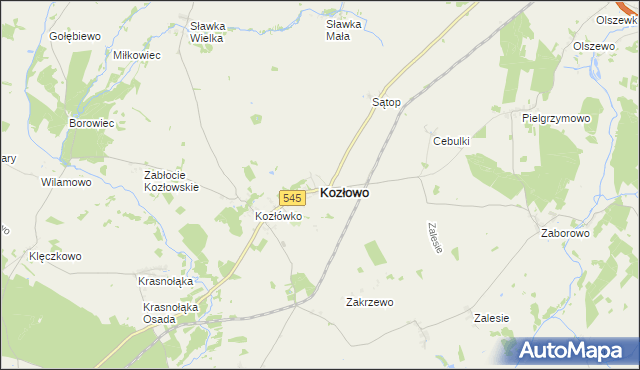 mapa Kozłowo powiat nidzicki, Kozłowo powiat nidzicki na mapie Targeo