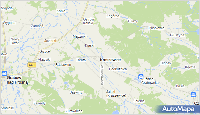 mapa Kraszewice powiat ostrzeszowski, Kraszewice powiat ostrzeszowski na mapie Targeo