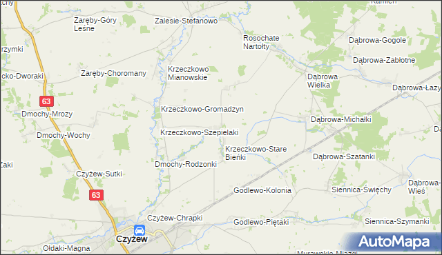 mapa Krzeczkowo-Nowe Bieńki, Krzeczkowo-Nowe Bieńki na mapie Targeo