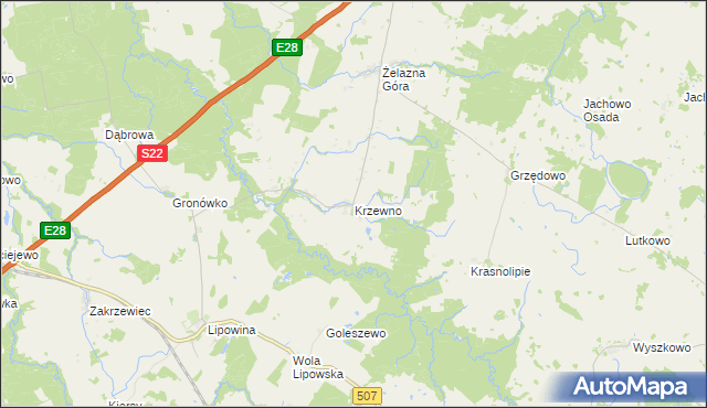 mapa Krzewno gmina Braniewo, Krzewno gmina Braniewo na mapie Targeo