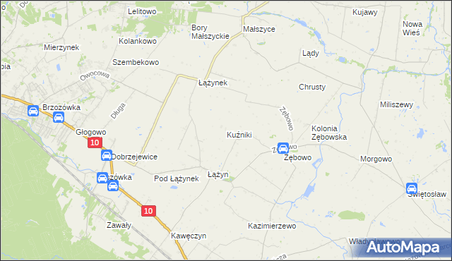 mapa Kuźniki gmina Obrowo, Kuźniki gmina Obrowo na mapie Targeo