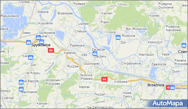 mapa Łączany gmina Brzeźnica, Łączany gmina Brzeźnica na mapie Targeo