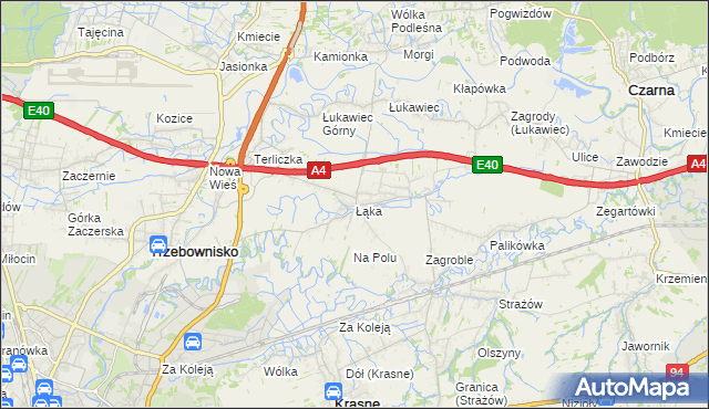 mapa Łąka gmina Trzebownisko, Łąka gmina Trzebownisko na mapie Targeo
