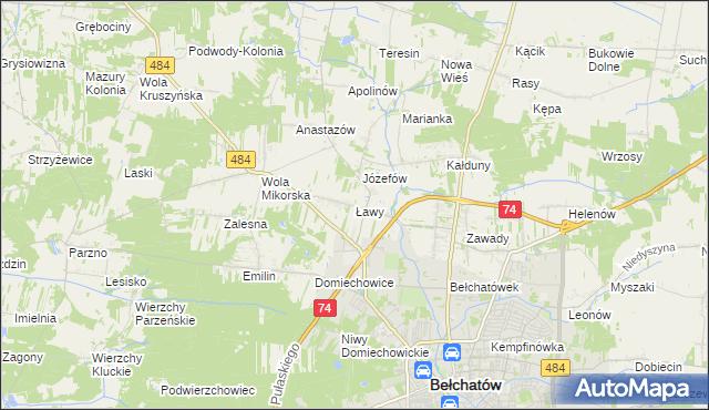 mapa Ławy gmina Bełchatów, Ławy gmina Bełchatów na mapie Targeo