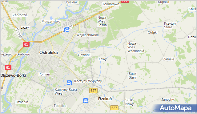 mapa Ławy gmina Rzekuń, Ławy gmina Rzekuń na mapie Targeo