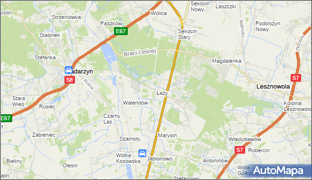 mapa Łazy gmina Lesznowola, Łazy gmina Lesznowola na mapie Targeo