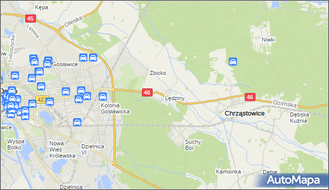mapa Lędziny gmina Chrząstowice, Lędziny gmina Chrząstowice na mapie Targeo