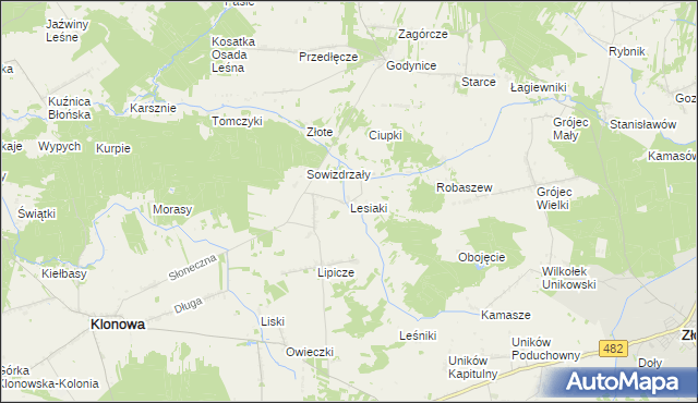 mapa Lesiaki gmina Klonowa, Lesiaki gmina Klonowa na mapie Targeo