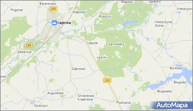 mapa Leśnik gmina Krajenka, Leśnik gmina Krajenka na mapie Targeo