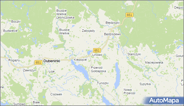 mapa Linowo gmina Dubeninki, Linowo gmina Dubeninki na mapie Targeo