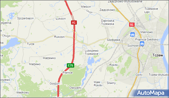 mapa Lubiszewo Tczewskie, Lubiszewo Tczewskie na mapie Targeo