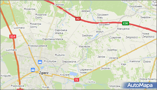 mapa Maciejów gmina Zgierz, Maciejów gmina Zgierz na mapie Targeo