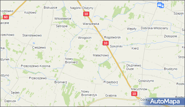 mapa Małachowo gmina Drobin, Małachowo gmina Drobin na mapie Targeo