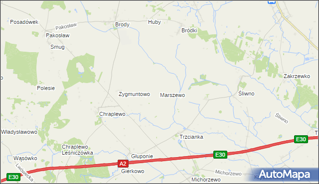 mapa Marszewo gmina Lwówek, Marszewo gmina Lwówek na mapie Targeo