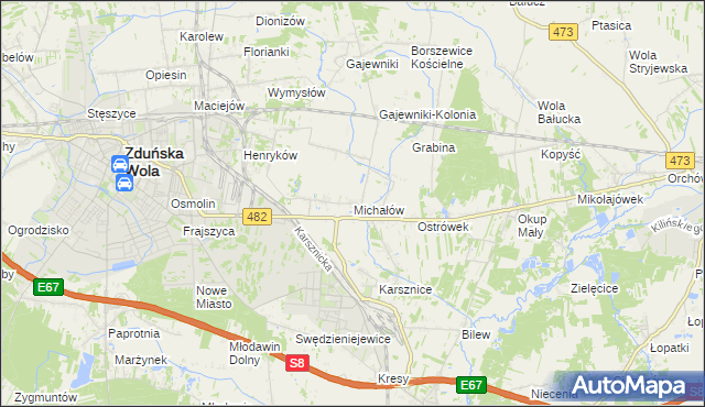 mapa Michałów gmina Zduńska Wola, Michałów gmina Zduńska Wola na mapie Targeo