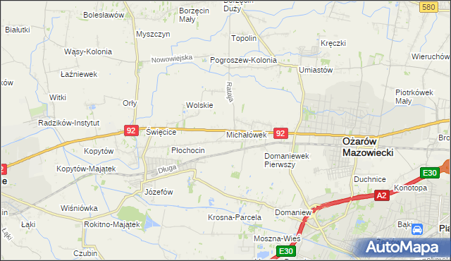 mapa Michałówek gmina Ożarów Mazowiecki, Michałówek gmina Ożarów Mazowiecki na mapie Targeo