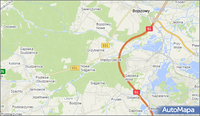 mapa Międzyrzecze gmina Bojszowy, Międzyrzecze gmina Bojszowy na mapie Targeo