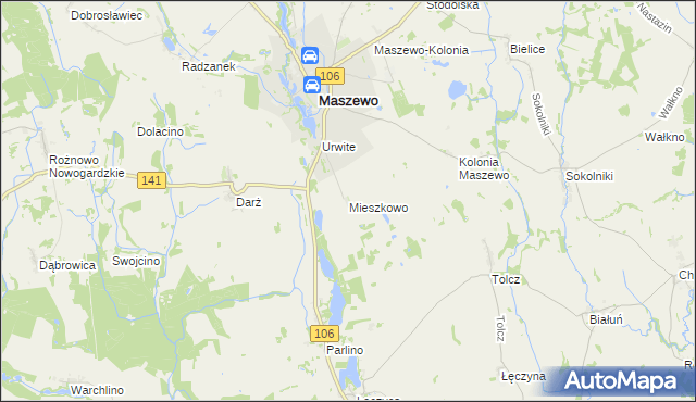 mapa Mieszkowo gmina Maszewo, Mieszkowo gmina Maszewo na mapie Targeo