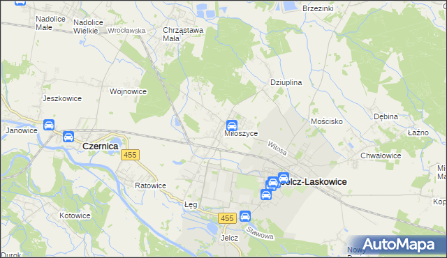 mapa Miłoszyce, Miłoszyce na mapie Targeo