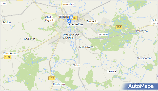 mapa Mirosławice gmina Trzebiatów, Mirosławice gmina Trzebiatów na mapie Targeo