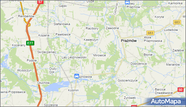 mapa Mirowice gmina Grójec, Mirowice gmina Grójec na mapie Targeo