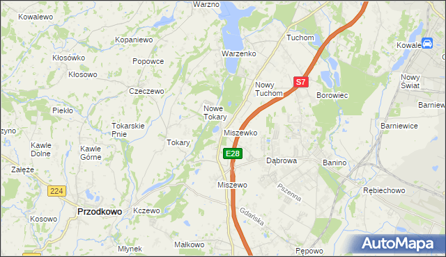 mapa Miszewko gmina Żukowo, Miszewko gmina Żukowo na mapie Targeo