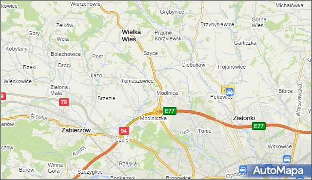 mapa Modlnica, Modlnica na mapie Targeo