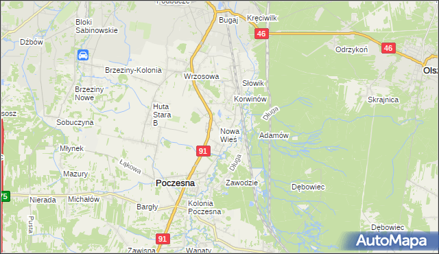 mapa Nowa Wieś gmina Poczesna, Nowa Wieś gmina Poczesna na mapie Targeo