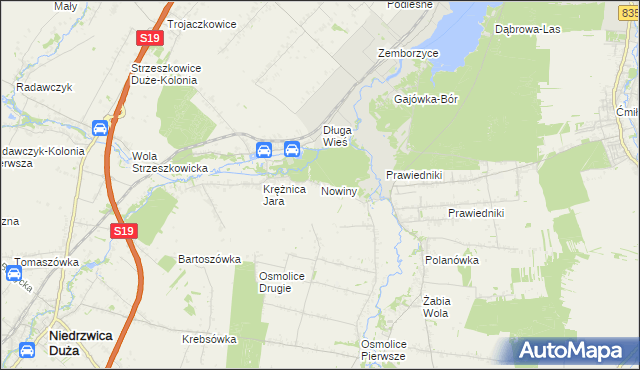 mapa Nowiny gmina Głusk, Nowiny gmina Głusk na mapie Targeo