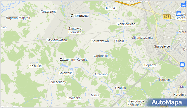 mapa Ogrodniki gmina Choroszcz, Ogrodniki gmina Choroszcz na mapie Targeo