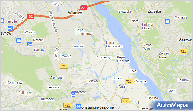 mapa Okrzeszyn gmina Konstancin-Jeziorna, Okrzeszyn gmina Konstancin-Jeziorna na mapie Targeo