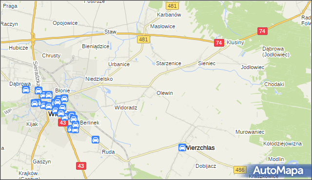 mapa Olewin gmina Wieluń, Olewin gmina Wieluń na mapie Targeo