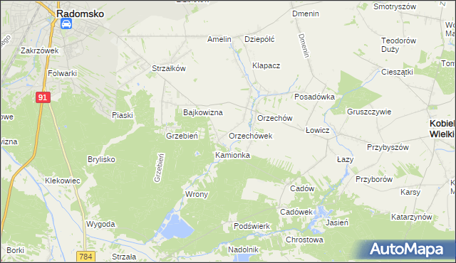 mapa Orzechówek gmina Kobiele Wielkie, Orzechówek gmina Kobiele Wielkie na mapie Targeo