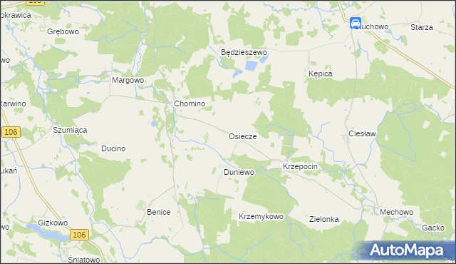 mapa Osiecze gmina Świerzno, Osiecze gmina Świerzno na mapie Targeo