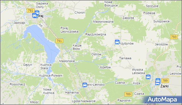 mapa Ostrów gmina Żarki, Ostrów gmina Żarki na mapie Targeo