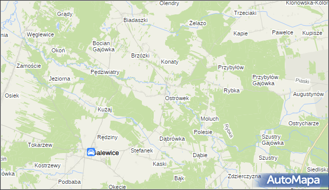 mapa Ostrówek gmina Galewice, Ostrówek gmina Galewice na mapie Targeo
