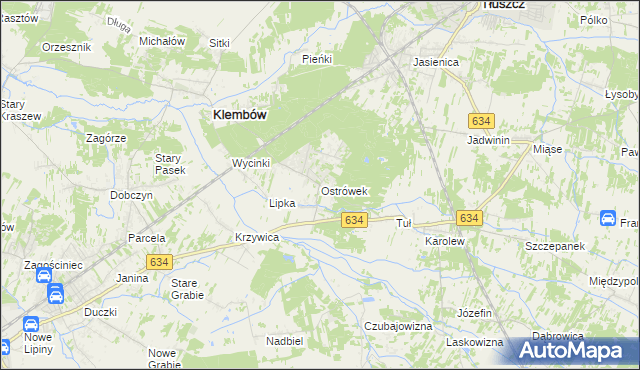 mapa Ostrówek gmina Klembów, Ostrówek gmina Klembów na mapie Targeo