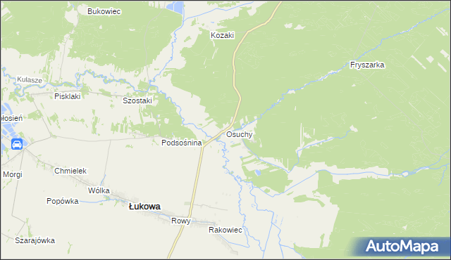 mapa Osuchy gmina Łukowa, Osuchy gmina Łukowa na mapie Targeo