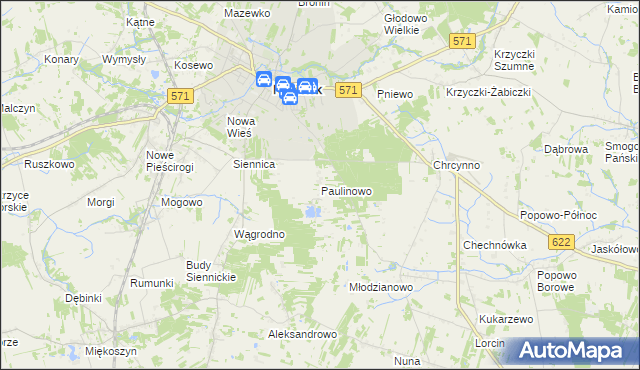mapa Paulinowo, Paulinowo na mapie Targeo