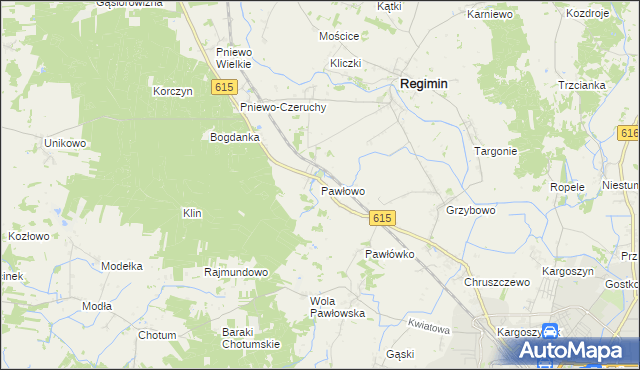 mapa Pawłowo gmina Regimin, Pawłowo gmina Regimin na mapie Targeo