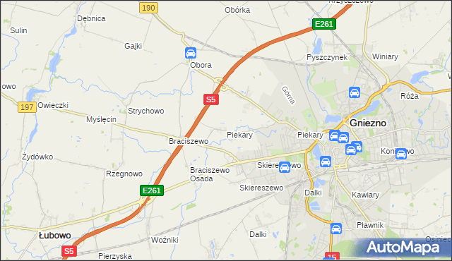 mapa Piekary gmina Gniezno, Piekary gmina Gniezno na mapie Targeo