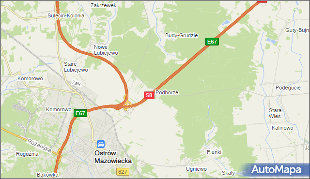 mapa Podborze gmina Ostrów Mazowiecka, Podborze gmina Ostrów Mazowiecka na mapie Targeo