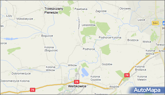 mapa Podhorce gmina Werbkowice, Podhorce gmina Werbkowice na mapie Targeo