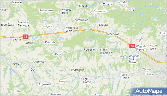 mapa Podlesie gmina Pilzno, Podlesie gmina Pilzno na mapie Targeo