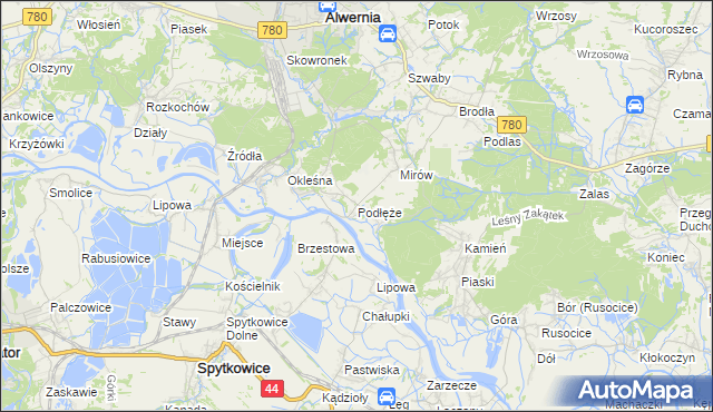 mapa Podłęże gmina Alwernia, Podłęże gmina Alwernia na mapie Targeo