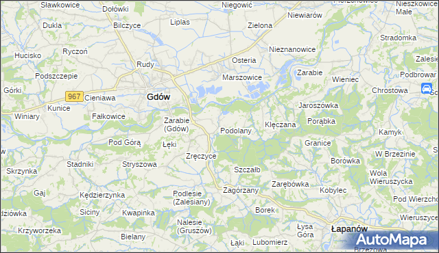 mapa Podolany gmina Gdów, Podolany gmina Gdów na mapie Targeo