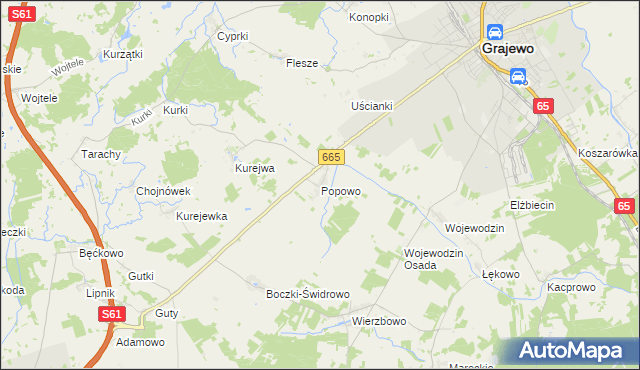 mapa Popowo gmina Grajewo, Popowo gmina Grajewo na mapie Targeo
