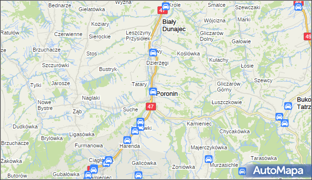 mapa Poronin, Poronin na mapie Targeo