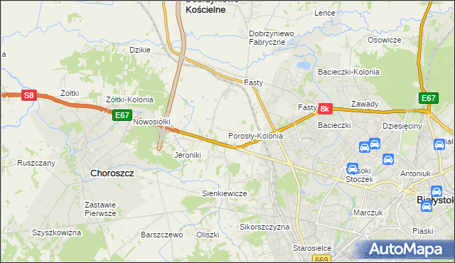mapa Porosły-Kolonia, Porosły-Kolonia na mapie Targeo