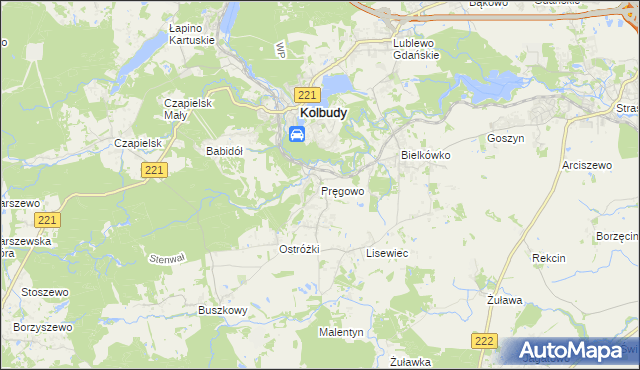 mapa Pręgowo gmina Kolbudy, Pręgowo gmina Kolbudy na mapie Targeo